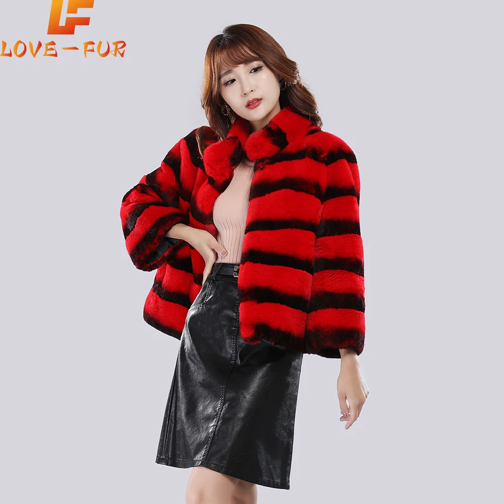 Real Fur Coat Women Luxury Chinchilla Colour Fur Coat Short Real Rex Rabbit Fur Coats For Women Warm Winter Best SellerReal Fur