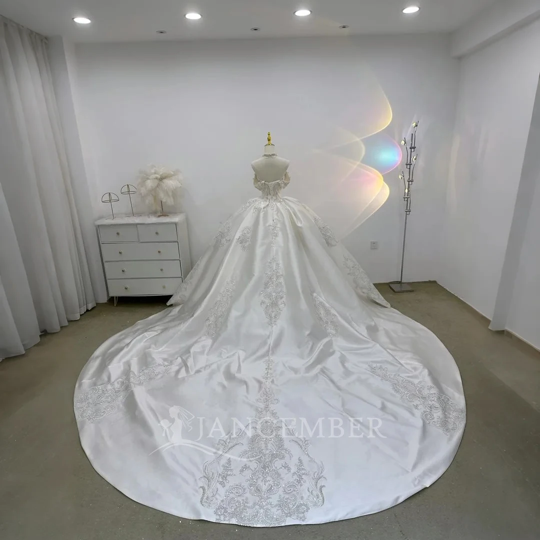 New Arrival Off the Shoulder Ball Gown Wedding Dresses Gorgeous Pearl Vestidos De Novia Satin Lace up Back Luxury Hochzeitskleid