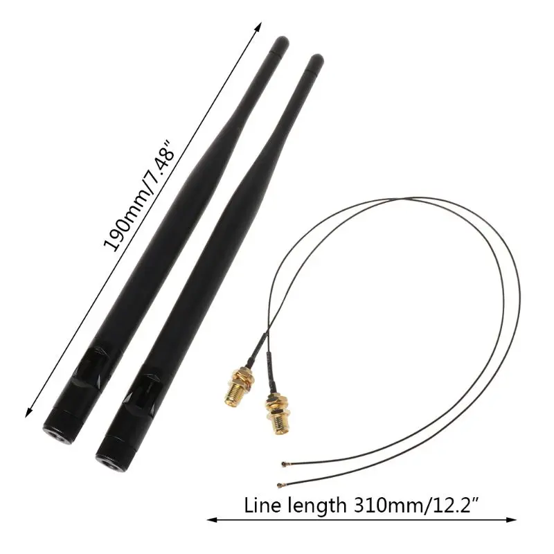 2024 New 2x6Dbi 2.4GHz 5GHz Dual Band for M.2 IPEX MHF4 U.fl Extension Cable to WiFi RP-SMA Pigtail Antenna Set for WirelessRout