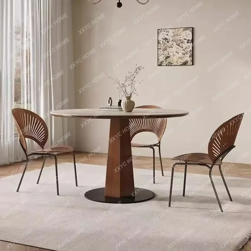JMedieval style Yinuo rock slab full support solid wood round table household small apartment restaurant round retro