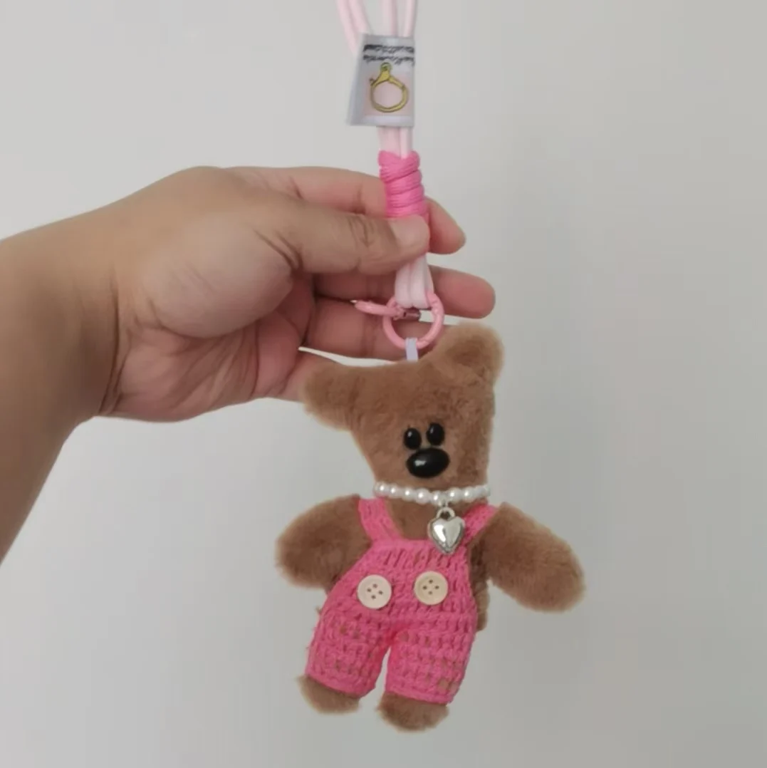 15cm Lovely Small Bear Plush Toy Keychains Cute Bear Backpack Pendant Anti drop chain Car Keyring Girls Women Bag Accessories