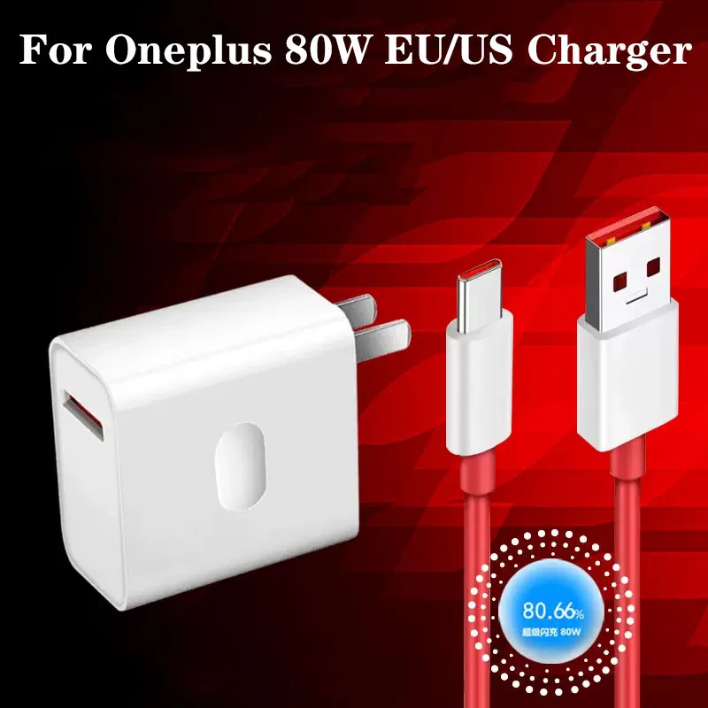 

Для Oneplus Ace 5 3 10 Pro 80 Вт Super Vooc Быстрое зарядное устройство Настенный адаптер из ЕС/США 6А Кабель типа C Для 1 + 13s 13T 13R 12 Nord 2T CE 4 3 2