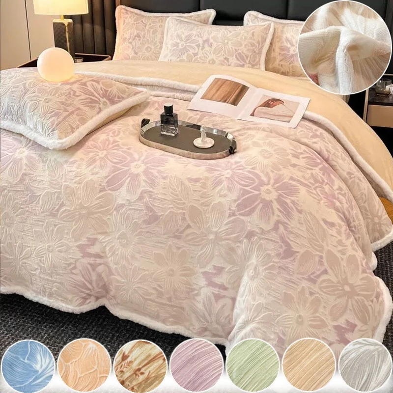 

Light Luxury Carved Velvet Bedding Set Comfortable Warm Double-sided Double-sided Velvet Bed Sheet for Bedroom Home Decor 침구세트