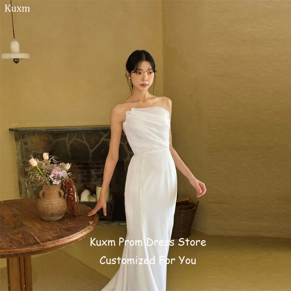 Kuxm Fashion Vestidos de Novia Corte A, Sin Tirantes, Elegantes, Modernos, Sin Mangas, Vintage, con Muchas Reseñas de Clientes Coreanos, Personalizables