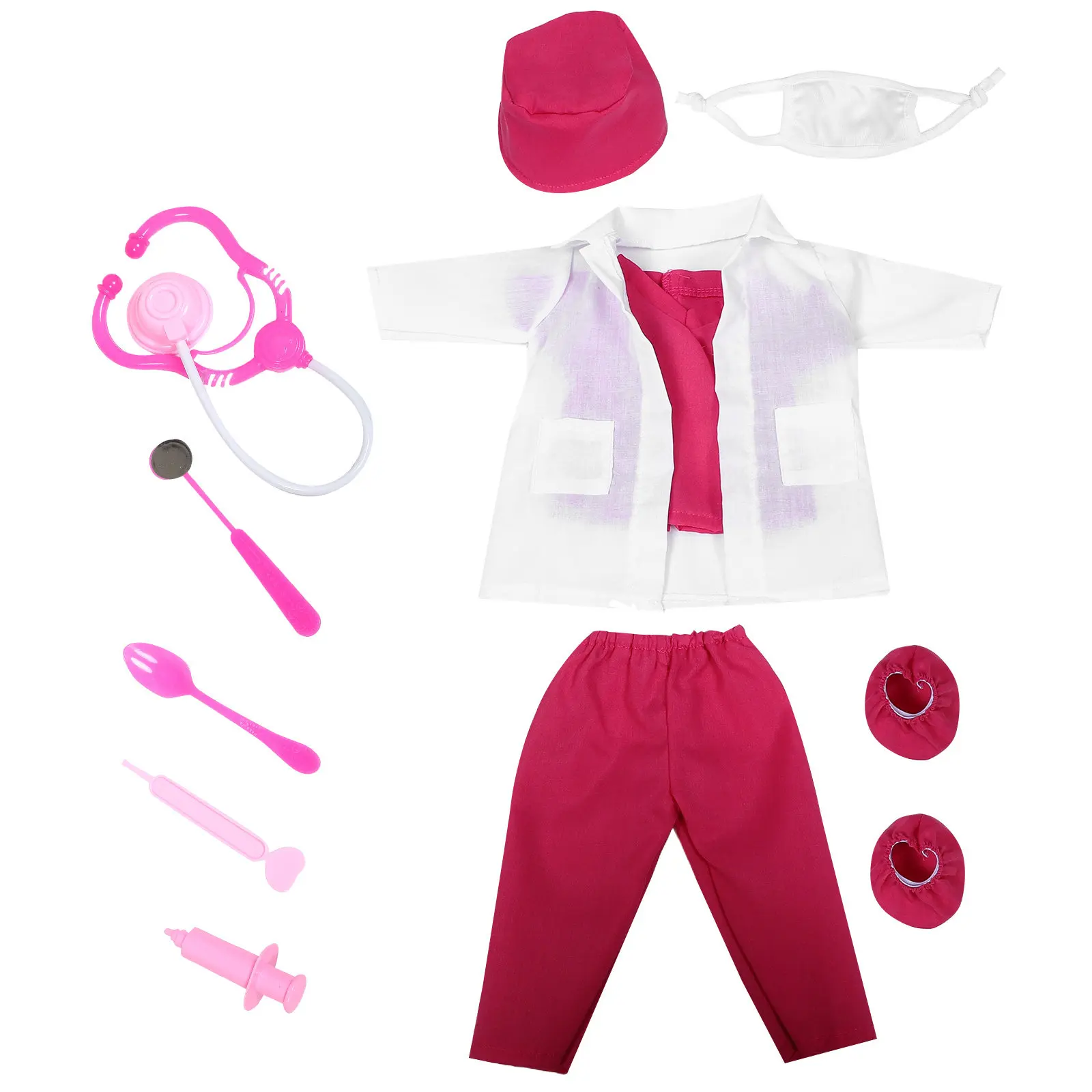Set di 18 Accessori per Costume da Dottore e Infermiera, Gioco di Ruolo per Bambini, Set di Vestiti per Travestimenti da 18 Pollici
