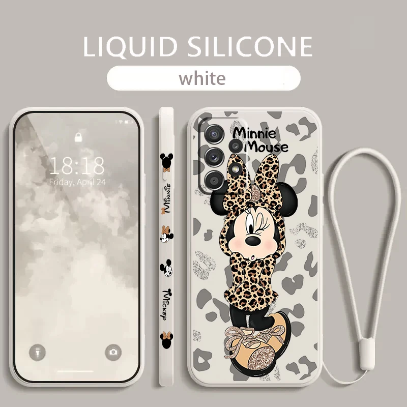 Minnie Mouse Anime Phone Case For Samsung Galaxy A73 A54 A53 A33 A52 A32 A22 A71 A51 A21S A03S 4G 5G Liquid Left Rope Soft Cover