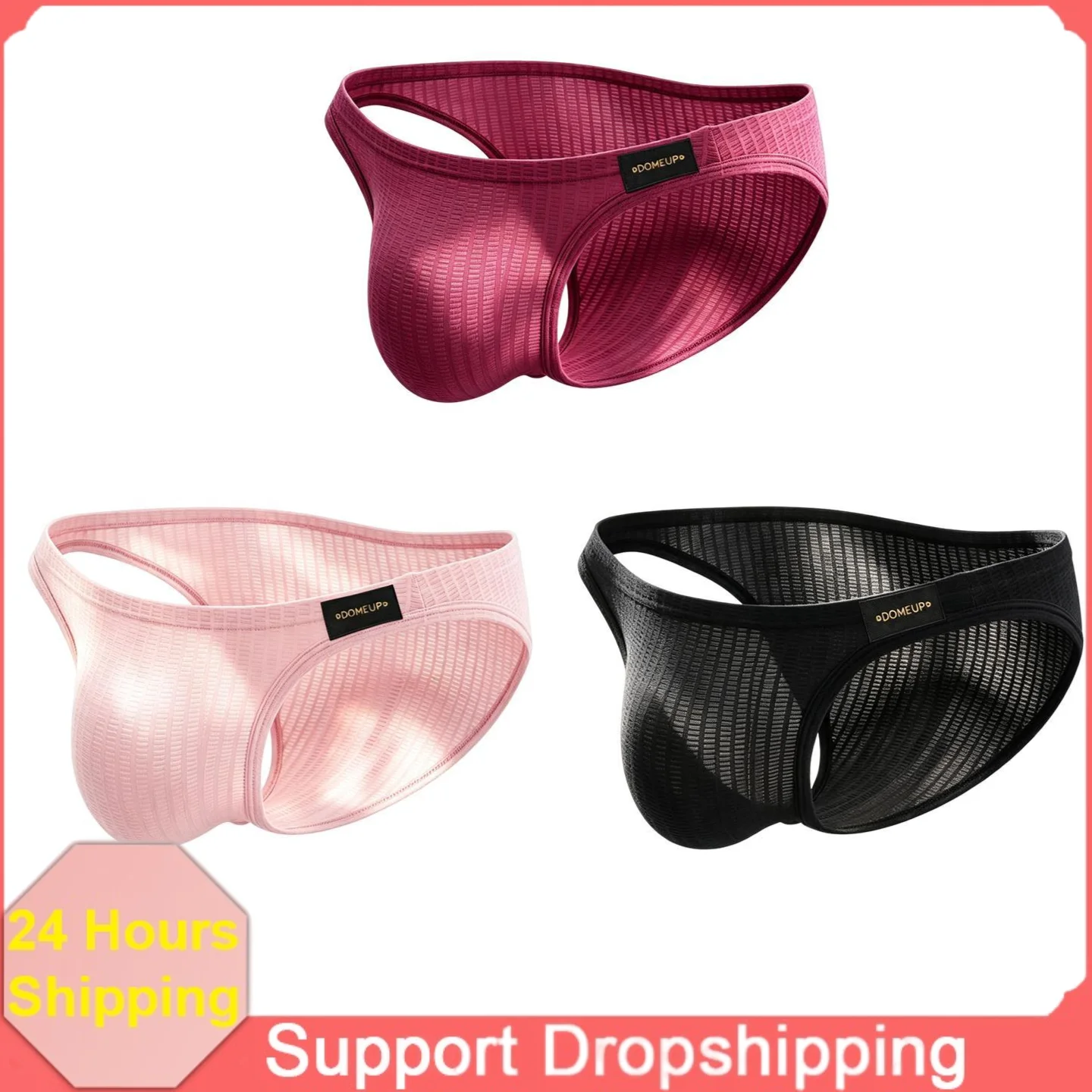 New  Men's Underwear Fashion Men Low‑cut Triangle Briefs Nylon Spandex Elastic Ribbed Breathable Daily Sports Male Underwear