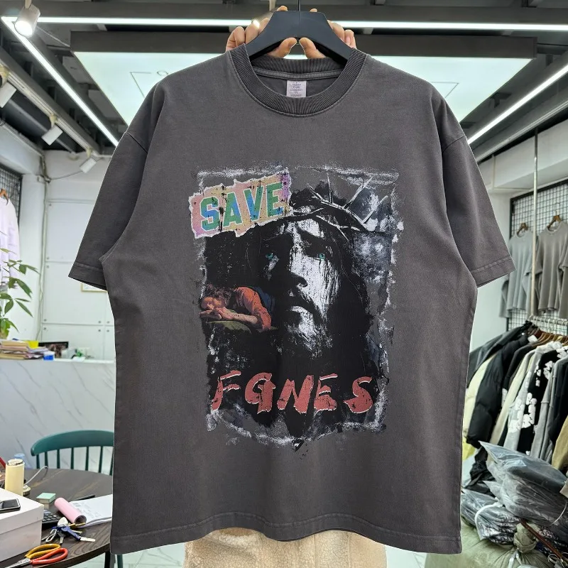 

Футболка унисекс с принтом «Размытый портрет» в американском винтажном стиле, свободного кроя, с круглым вырезом, короткий рукав