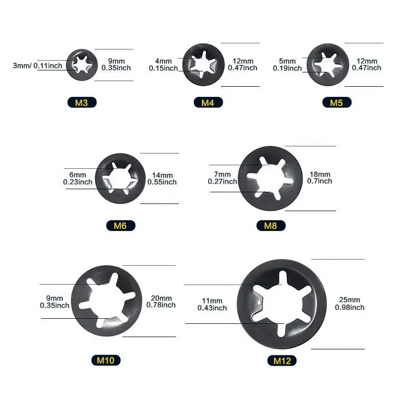 65 manganese steel torx washer ring bearing clip, retaining ring flower-shaped washer flat clip M2M3M4M5M6M8 combination