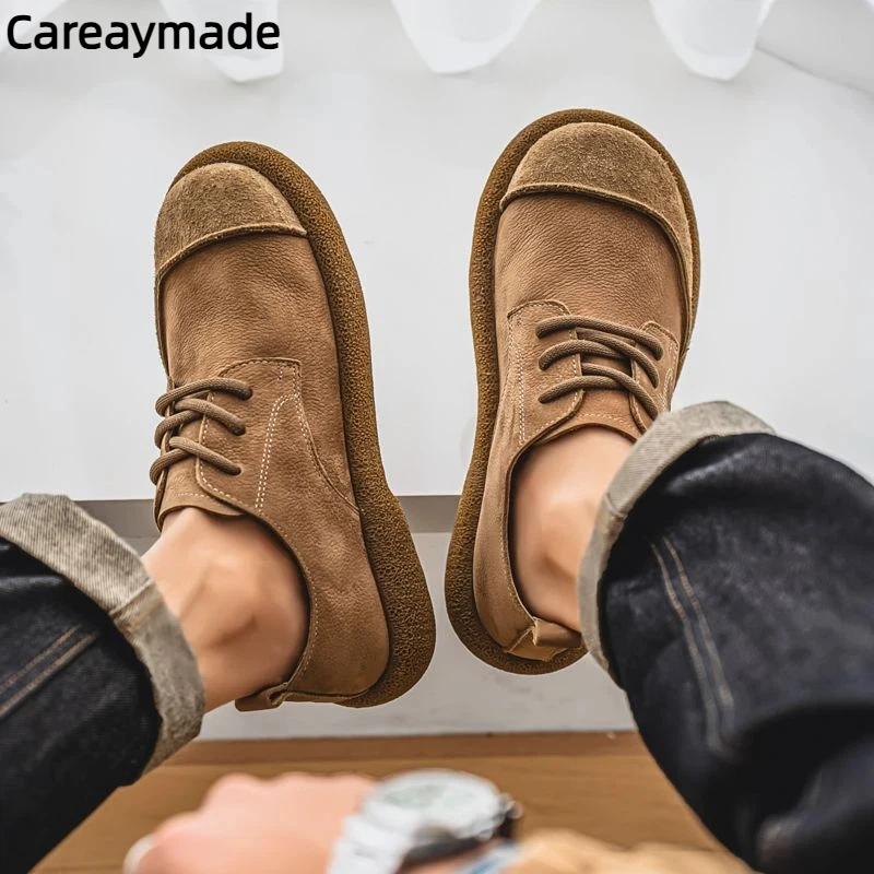 Careaymade-Cowhide men's shoes cow leather men's casual cowhide shoes wide retro soft leather soft sole suede breathable shoes