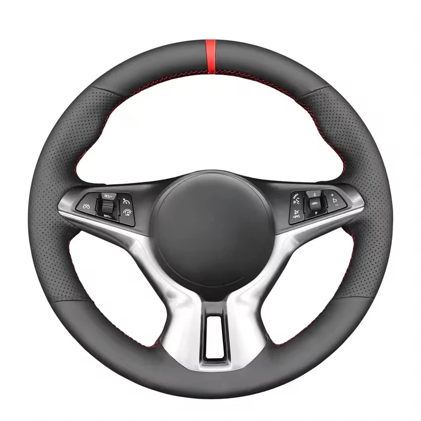 

DIY Hand Sew Red Marker Black Leather Car Steering Wheel Cover for Opel Adam 2012 2013 2014 2015 2016 2017 2018 2019 2020
