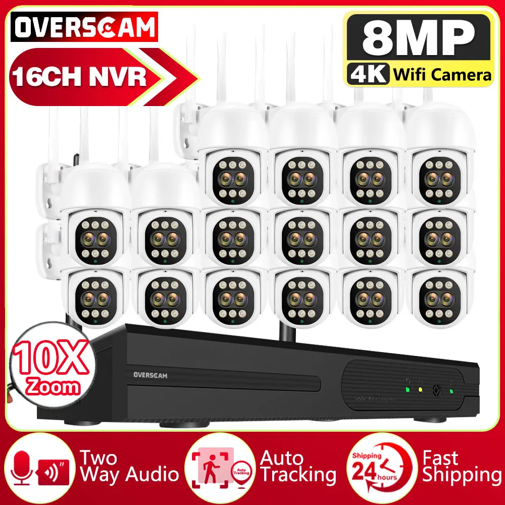 16CH NVR 5MP Video Surveillance System Dual Lens Smart PTZ IP Cameras With Color Night Vision Auto Tracking WiFi CCTV System