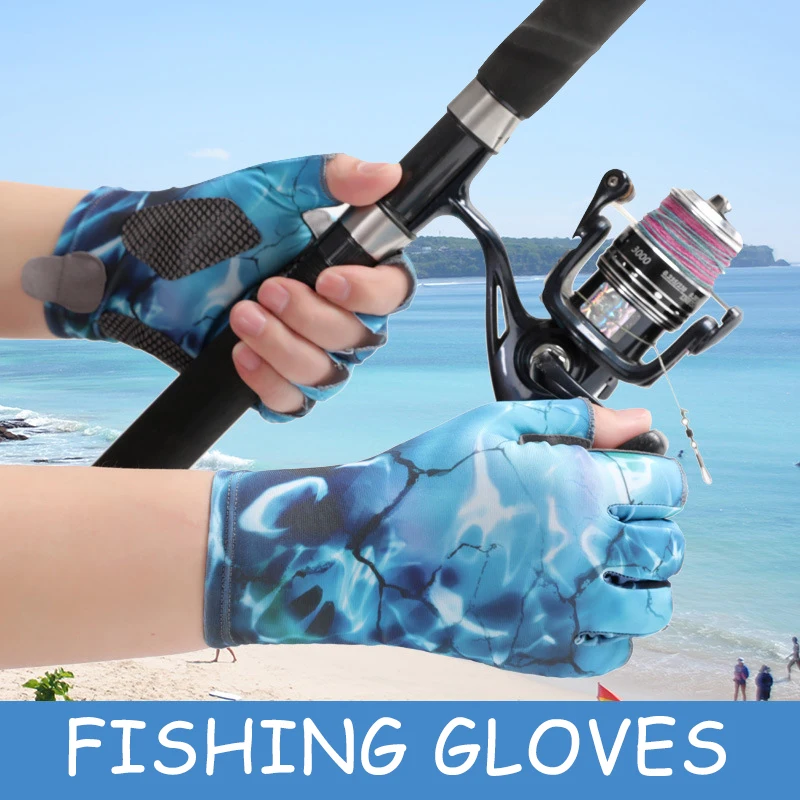 Fishing Gloves Summer Men Women Ice Silk Sun Protection Non-slip Sea Fishing Anti-Cut Thin Cycling Fingerless Gloves Breathable