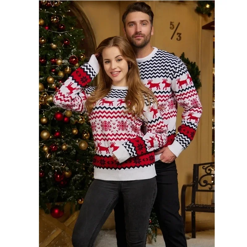 2025 New Year\'s Clothes Women Men Couples Family Matching Sweaters Soft Christmas Knitting Jumpers Warm Thick Knitwear Xmas Look