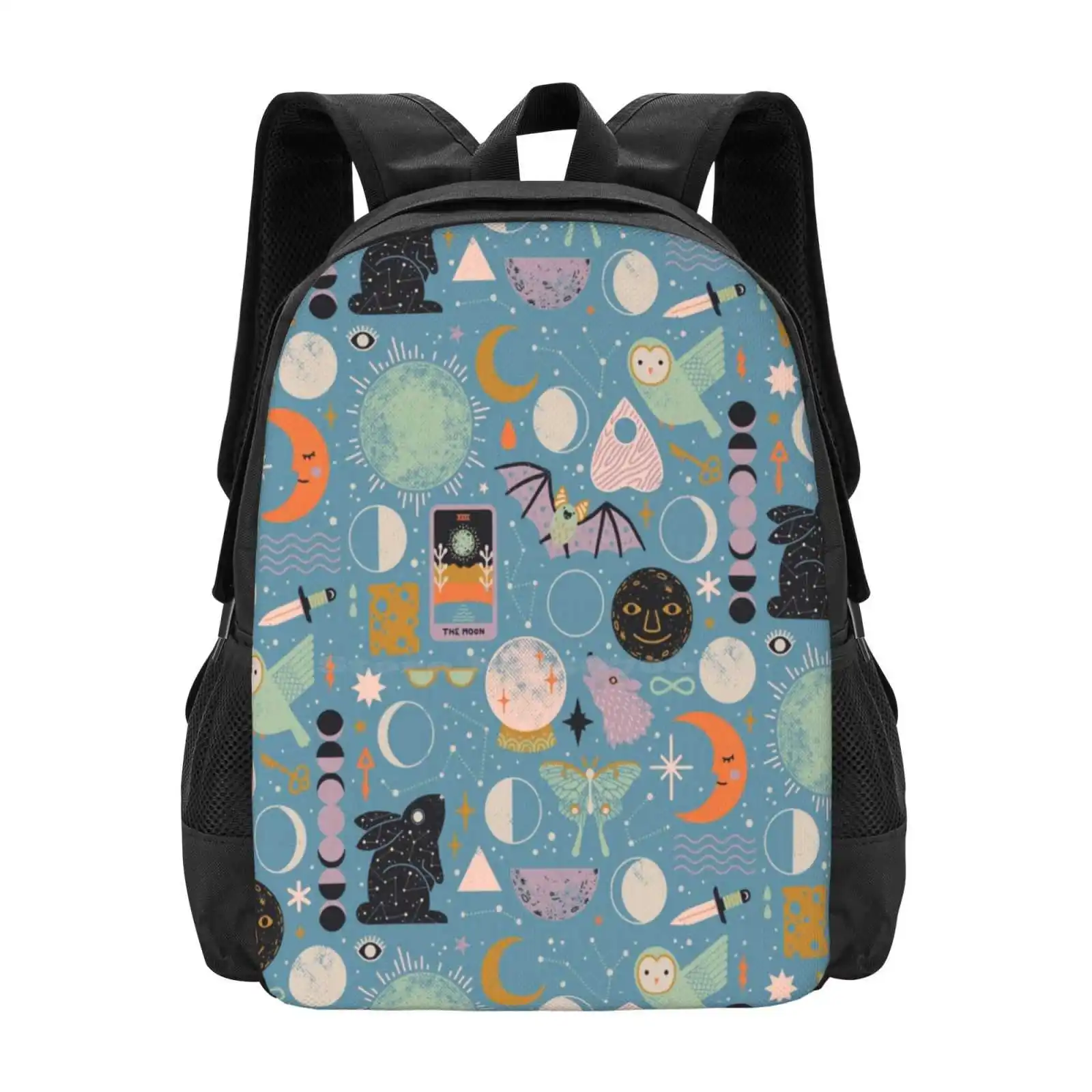 Lunar Pattern : Large Capacity School Backpack Laptop Bags Moon Lunar Celestial Space Stars Rabbit Moth Wolf Constellations