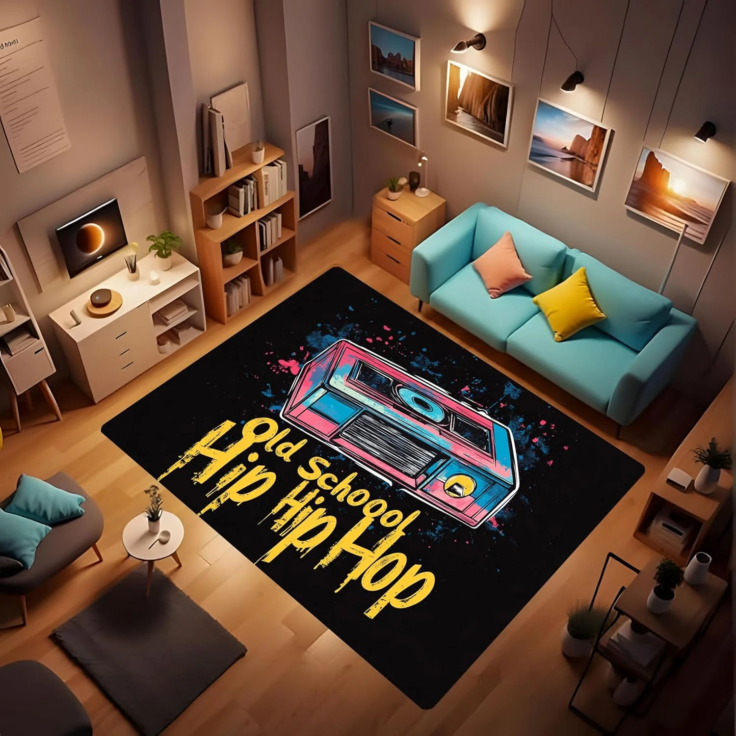 Music Game Element Washable Living Room Carpet Non-Slip Soft and Comfortable Foldable Carpet for Bedroom Dining Room Music Room
