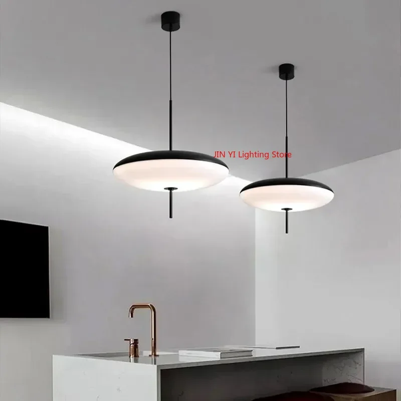 

Modern Minimalist Acrylic Pendant Lights LED Black White Hanging Lamps For Restaurant Study Living Rooms Bedroom Bar Home Lamp