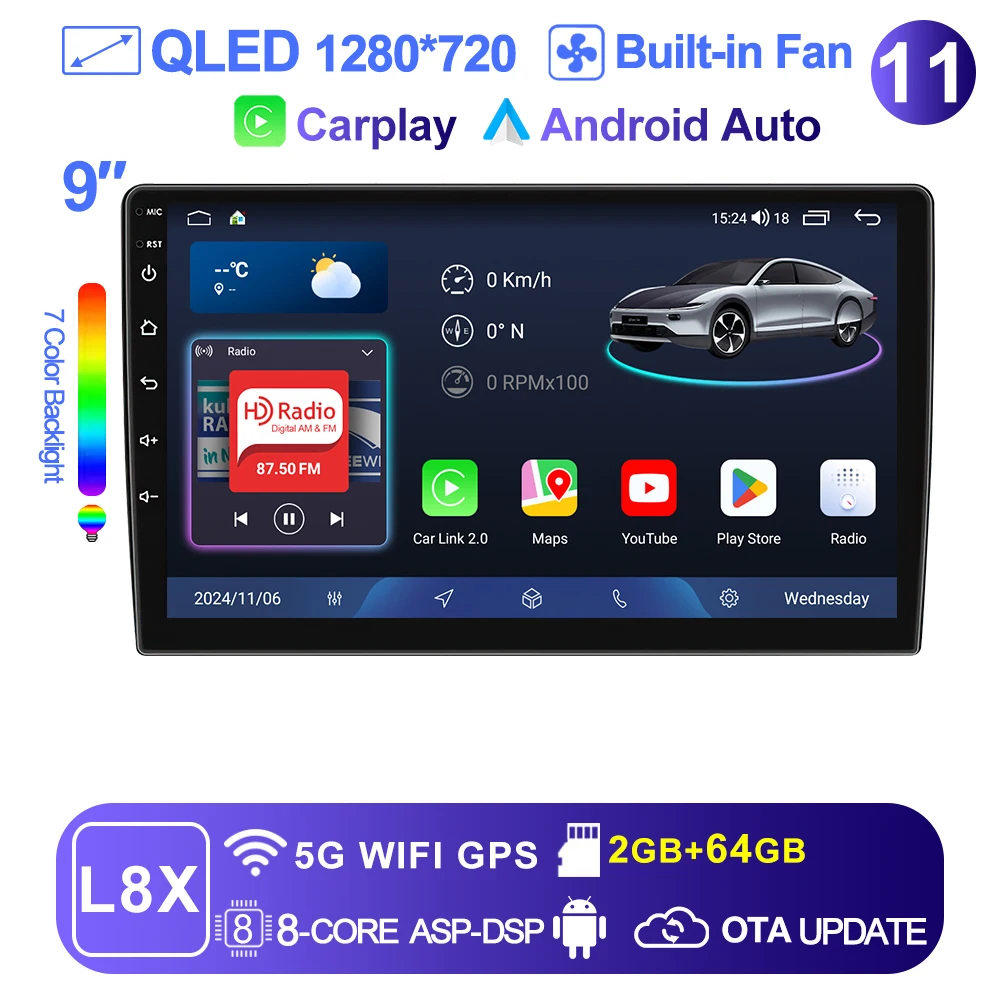 LEHX 7 9 10 inch Universele 2Din Draadloze CarPlay Android Auto Autoradio 4G WiFi GPS Multimedia Bluetooth DSP QLED Stereo Autoradio