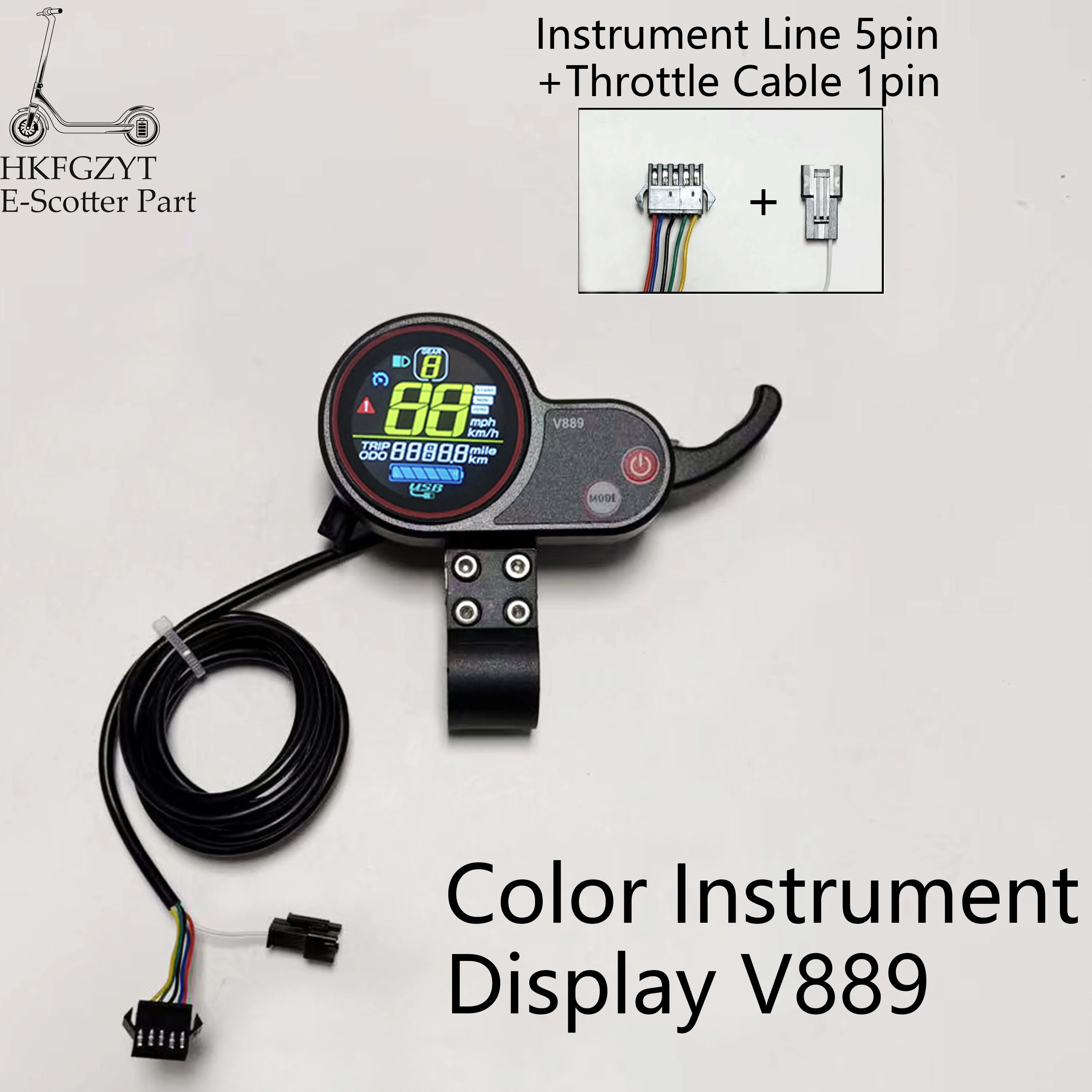 

ЖК-дисплей для электровелосипеда с поворотной ручкой газа, USB, 24В, 36В, 48В, цветной дисплей V889 для электросамоката TF-100 Kugoo M4, протокол UART №2