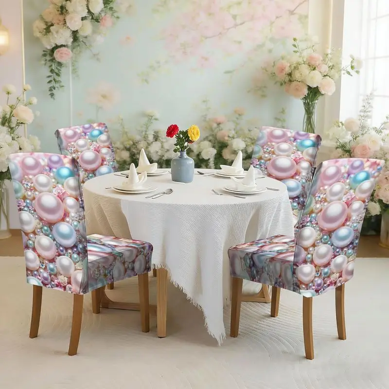 

Набор чехлов для обеденных стульев с плоским принтом и эластичной резинкой, красочный цветочный узор с жемчужным отливом, легко устанавливается, можно стирать, чехол для стула.