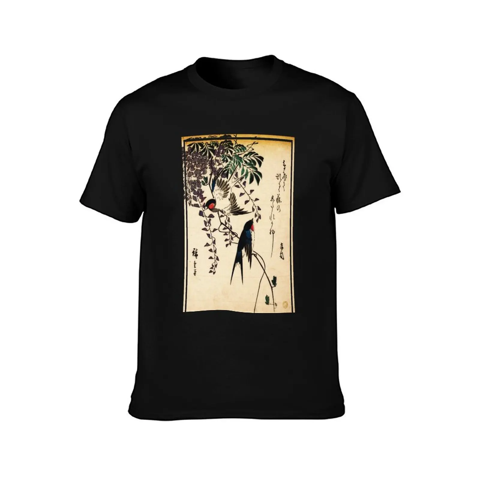 Swallow and Wisteria by Utagawa Hiroshige T-Shirt Work Daily Short Sleeve Top T-Shirt