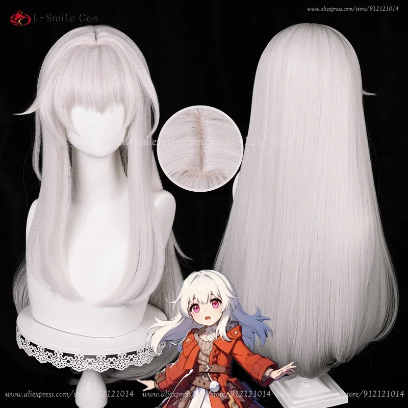 Jogo honkai: star rail clara peruca cosplay 75cm branco luz rosa couro cabeludo cabelo resistente ao calor halloween cosplay anime perucas + peruca boné