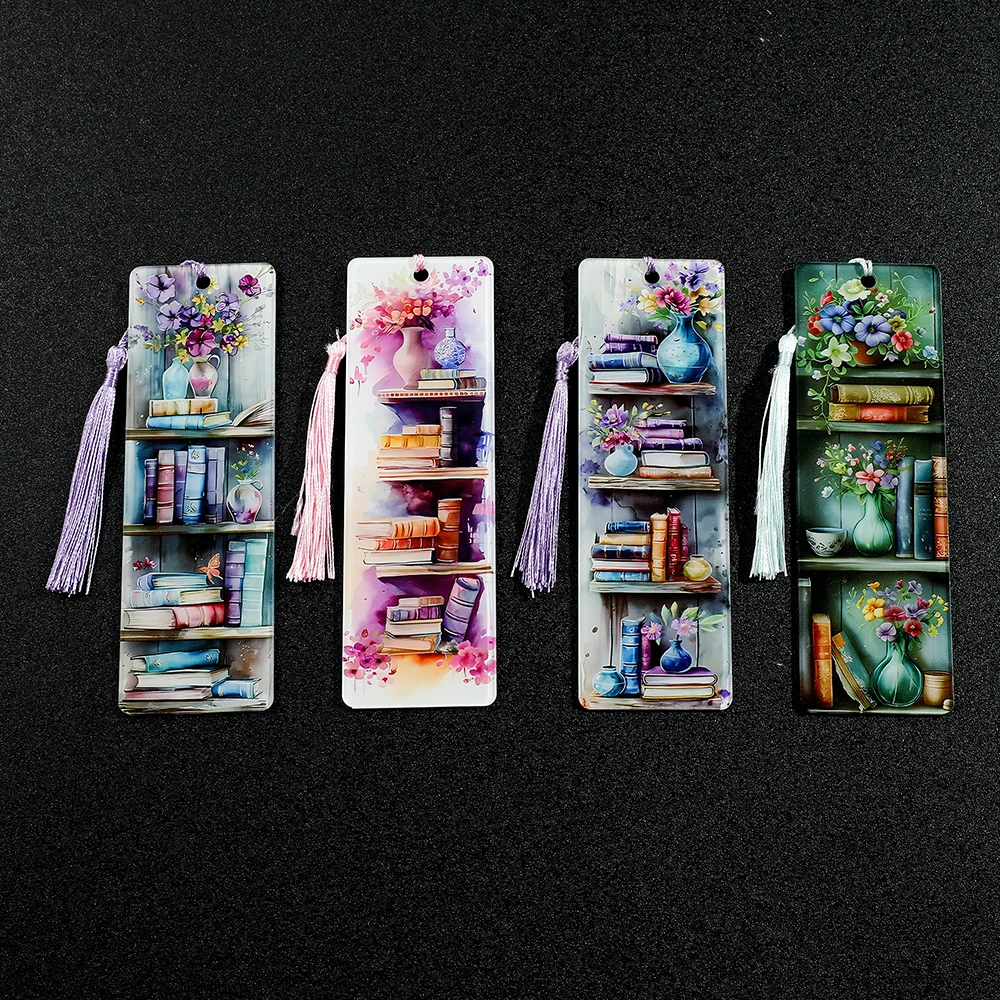 

1pcs Bookcase & Vase Bookmarks, Art Acrylic with Tassel, Reading Marker for Book Lovers Bookworms Men Women