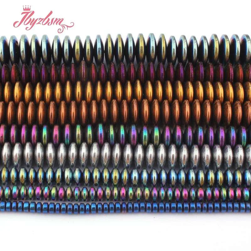 Natural Hematite Colorful Heishi Rondelle Metallic Coated Disc Stone Beads For DIY Women Jewelry Making Necklace Bracelet 15\