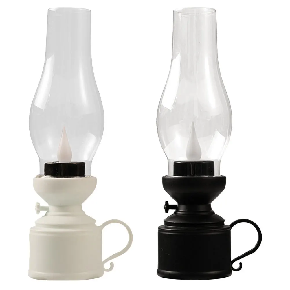 

2Pcs Vintage Plastic Electronic Lamp Retro Oil Lantern for Indoor Outdoor Camping Decorative Emergency Lighting