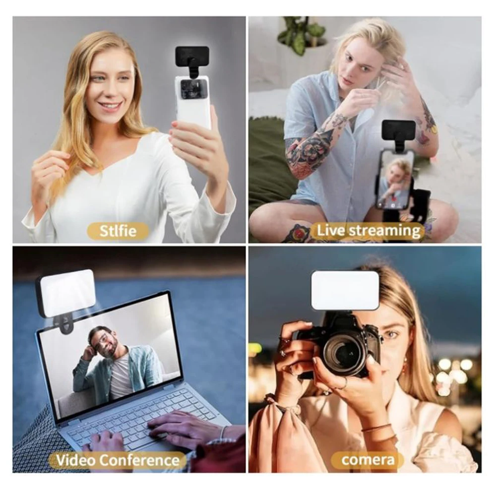 New 3 Modes Adjustable Brightness Portable Mini Selfie Fill Light Rechargeable Clip On For Phone Laptop Tablet Meeting Make Up