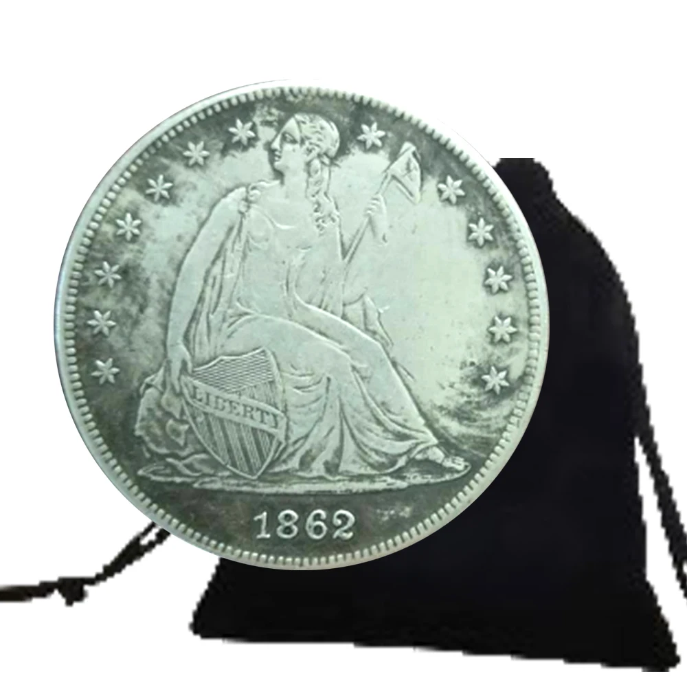 1862 Luxury One-Dollar US 3D Art Coin Commemorative Morgan Dollar Pocket Coin Good Lucky Coin Memory Coin+Gift Bag