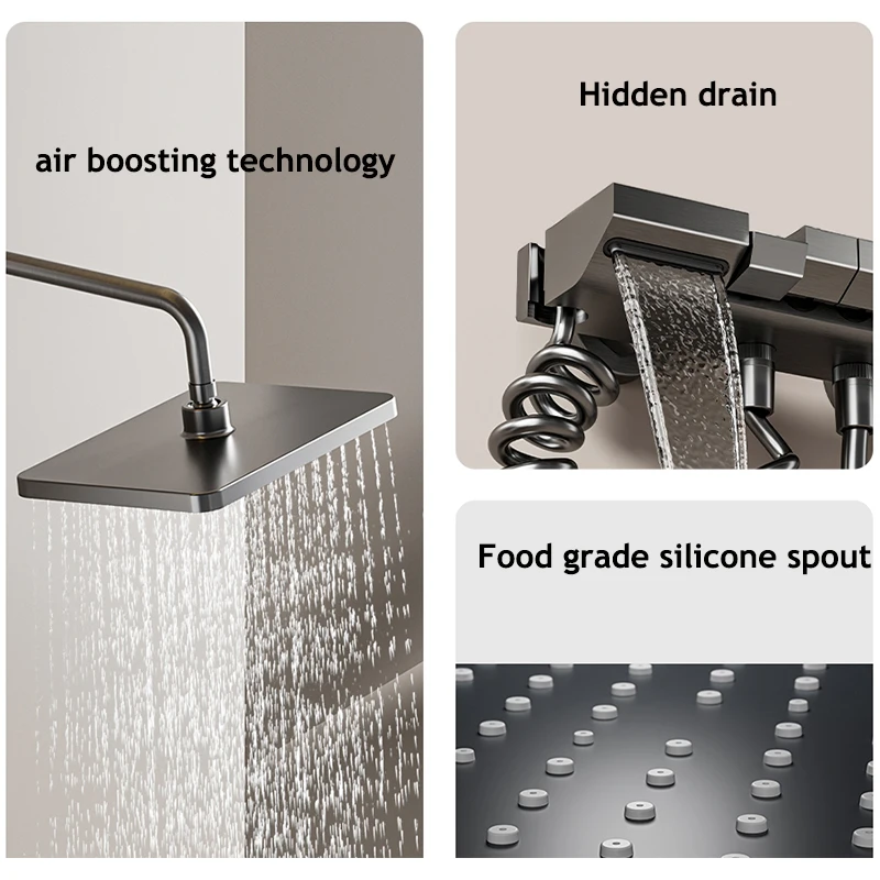 Imagem -02 - Sistema de Chuveiro Display Digital Definido para Banheiro Torneiras Cinzentas Chuveiro Botão Piano Luz Ambiente