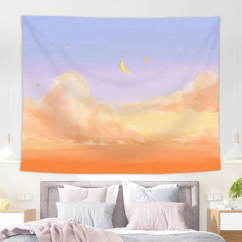 Pink Moon Tapestry Oil Painting Fantasy Room Background Cloth Home Decoration Room Living Room Wall Hanging Cloth