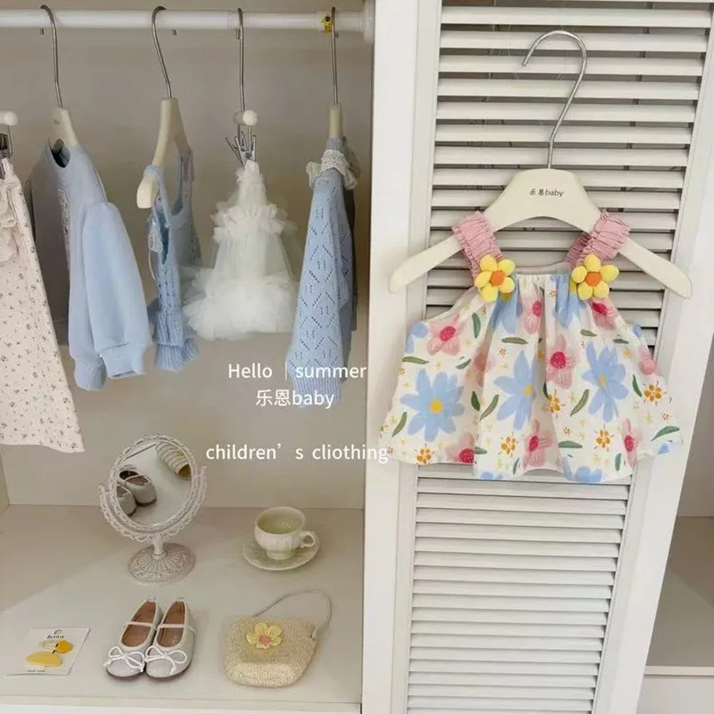2026 New Summer Girls Floral Cami 2 PCS Set Cute Flower Tank Top & Shorts Outfit for Toddler Kids for 80-130cm