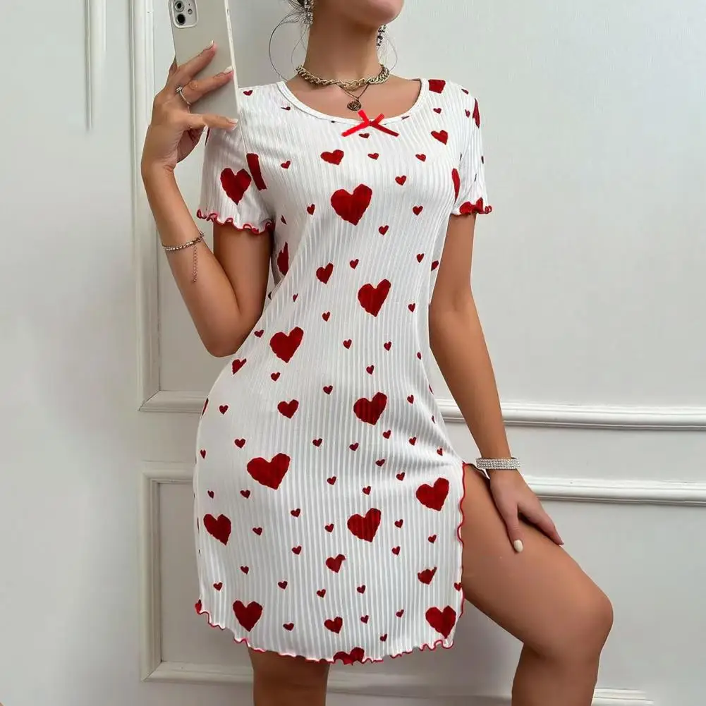 หัวใจพิมพ์สลิง Nightdress ผู้หญิงชุดชั้นในเซ็กซี่ซาตินชุดนอนสปาเก็ตตี้ชุดนอน Homewear Lady Nighty ชุดนอน