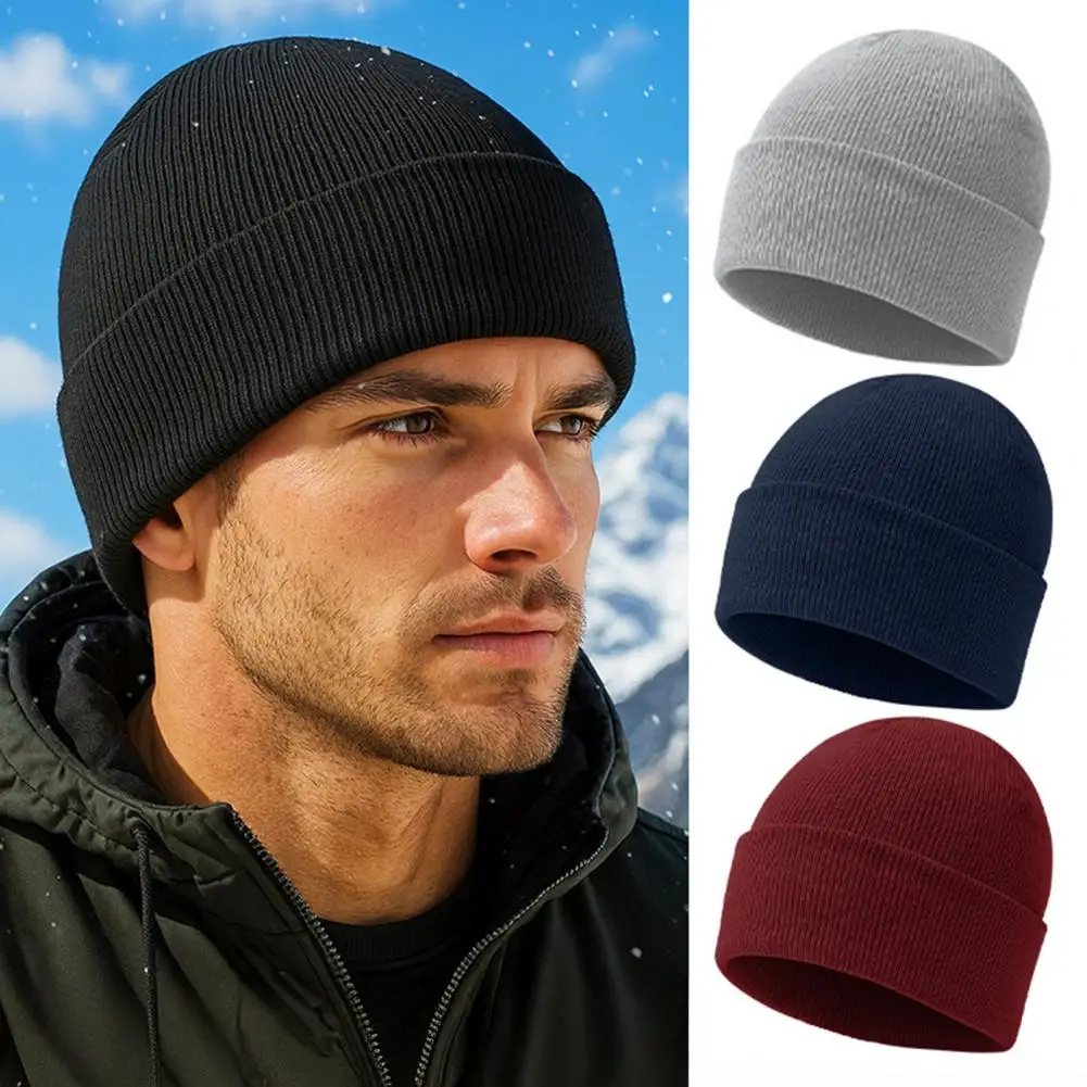 1PC Autumn And Winter Warm Woolen Hat Solid Color Cold-proof Knitted Hat Thickened Ear-protecting Windproof Slouch Hat For Men