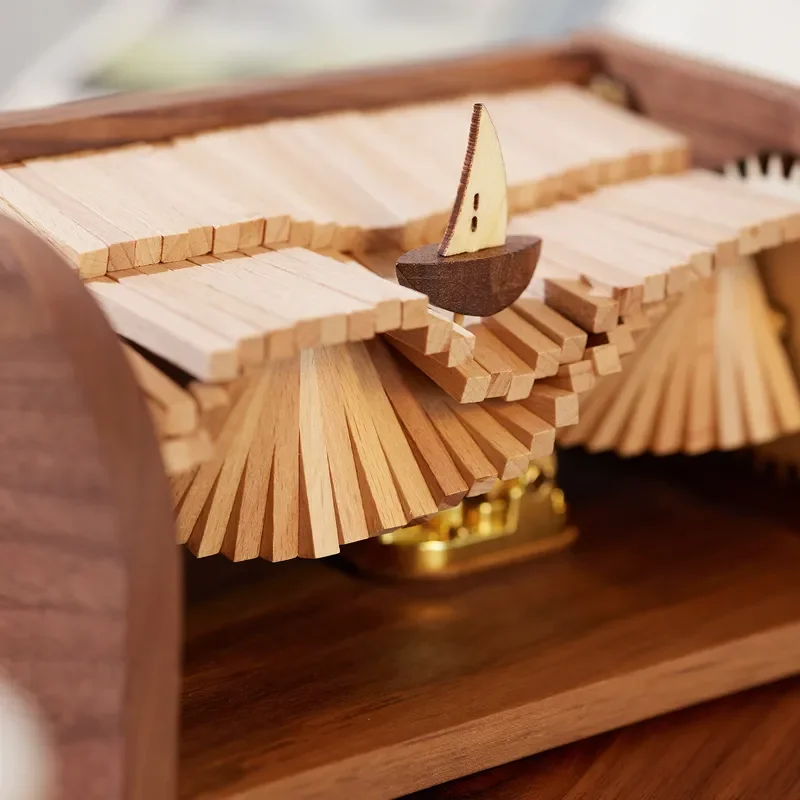 Hand Crank Wooden Music Box DIY Assembly Kit Mechanical Melody Ornament Vintage Style Home Decor Gift for Kids and Adults