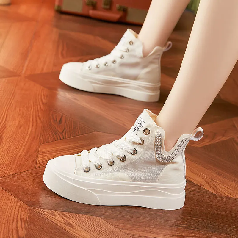 Women's High-top Canvas Shoes Summer New Breathable and Comfortable Mesh Sandals Red Fashionable and Versatile Casual Sneakers