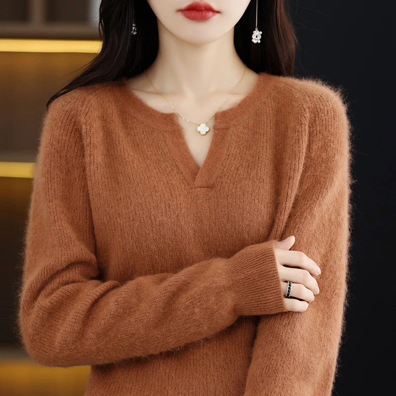 Autumn and Winter New Women\'s Sweater 100% Pure Mink Cashmere Knitted Pullover Warm Long Sleeve Korean Edition Women\'s Top