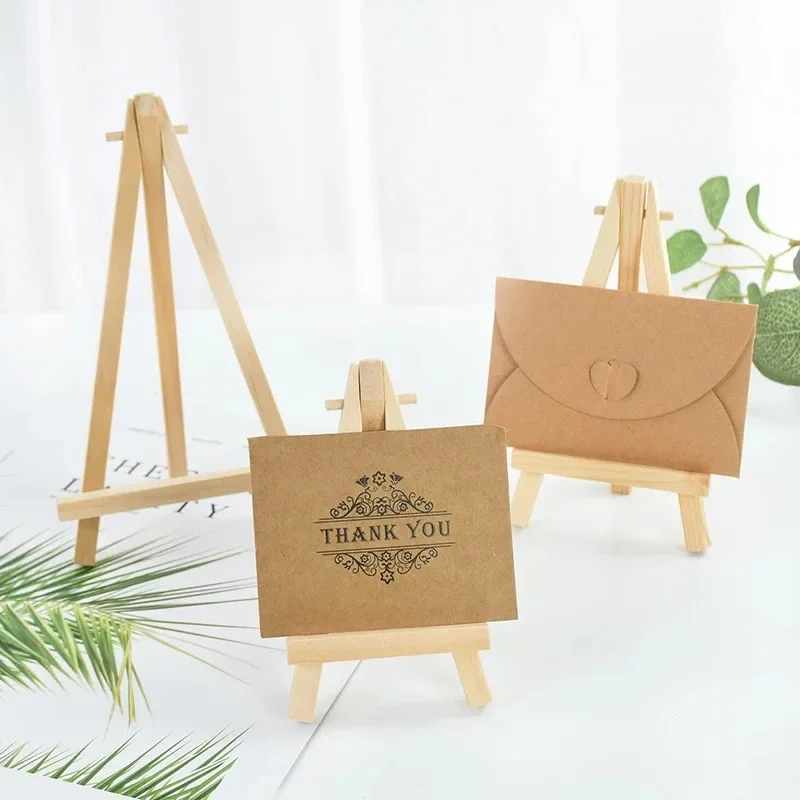 1 buah bingkai Mini kayu alami untuk pernikahan Tripod kartu nama tampilan Desktop dudukan dekoratif berdiri di meja Valentine