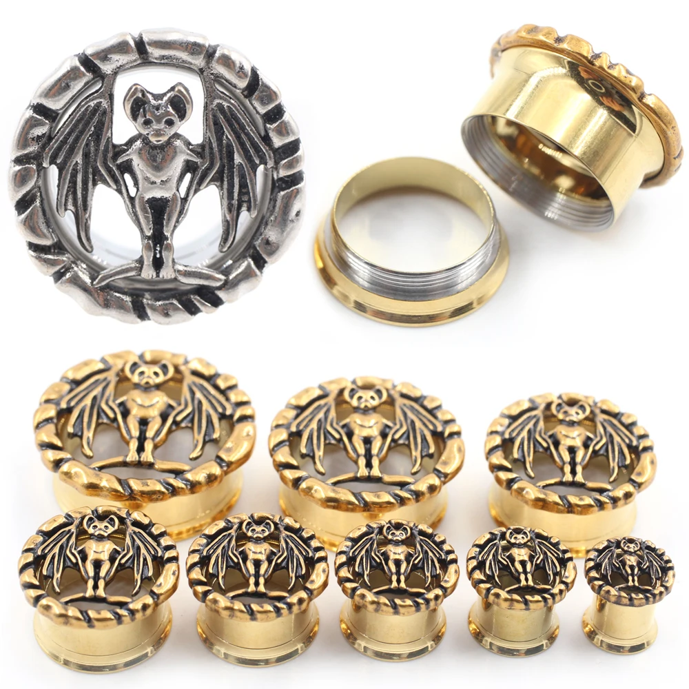 Alisouy 1PC Stainless Steel Copper Bat Ear Flesh Tunnels Plugs Expander Stretcher Flared Gauges Earrings Piercing Body Jewelry