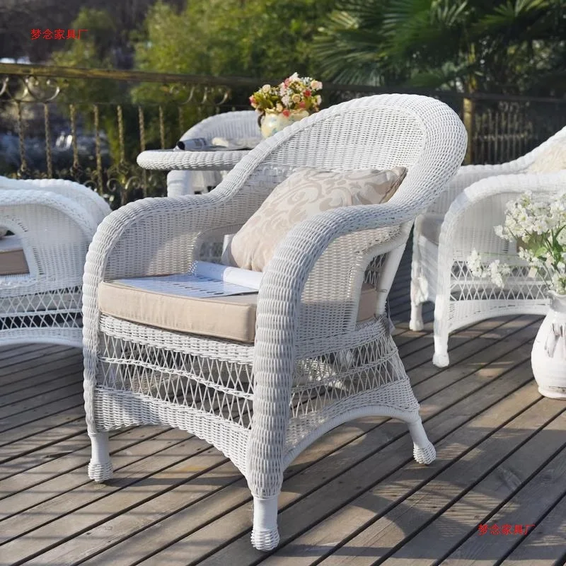 Outdoor tables and chairs white waterproof sunscreen rattan chair rocking chair combination leisure terrace outdoor garden court
