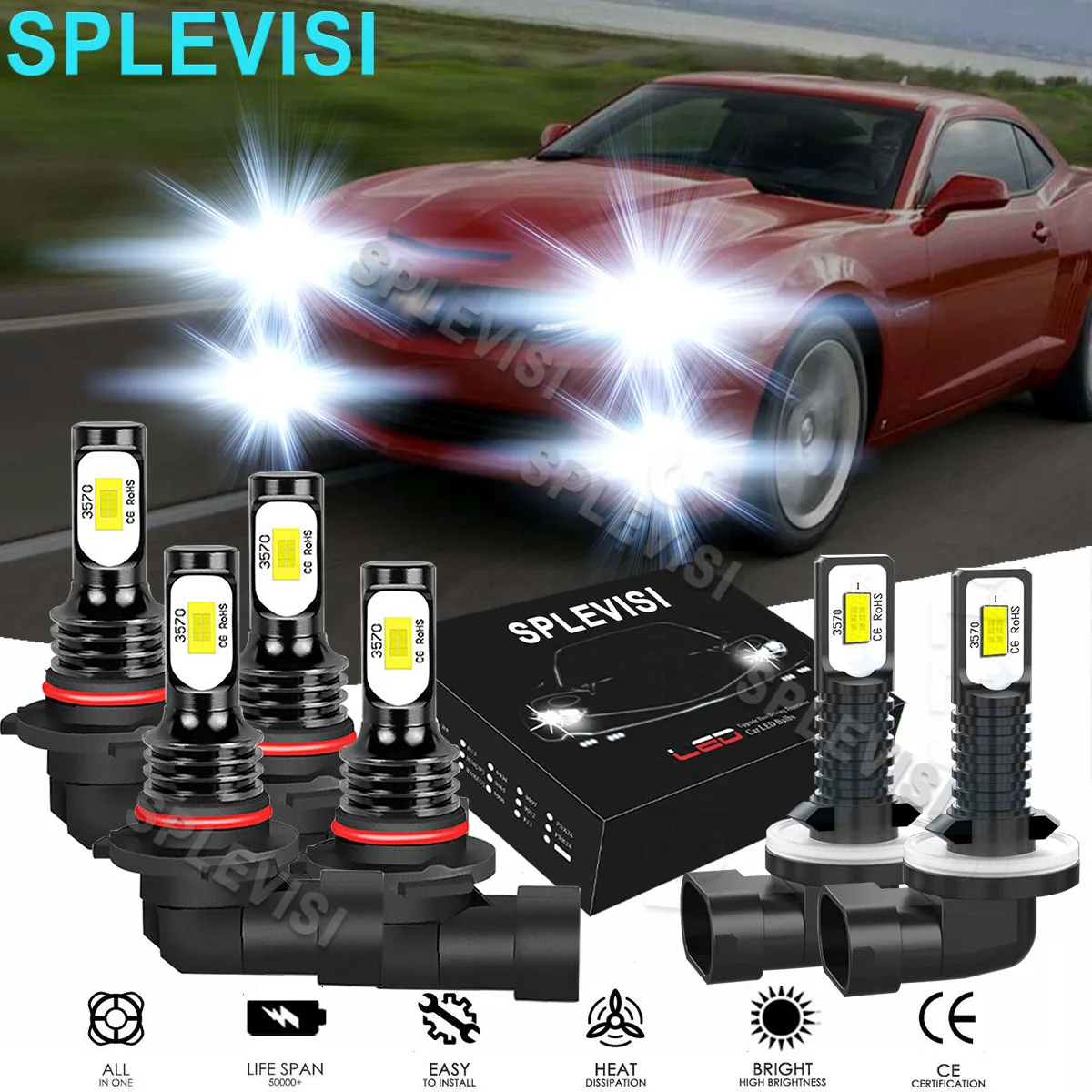 

6x LED Pure White Headlight Fog Light Bulbs 6000K For Chevy Camaro 1998-2002 Buick Century Regal 1997-2005 GMC Sonoma 1998-2004