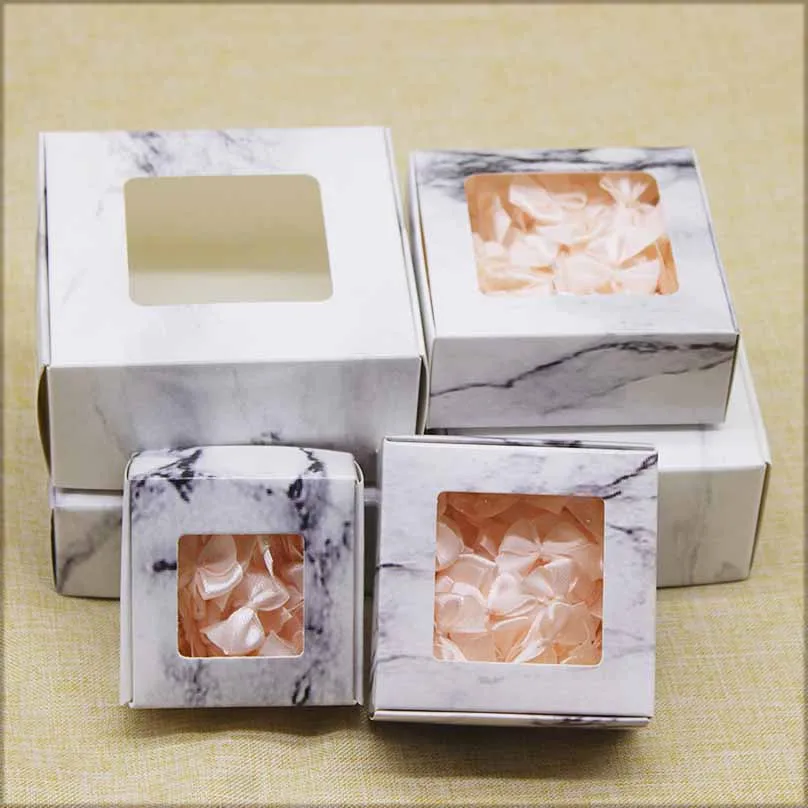 تغليف الهدايا ورق الكرافت مع نافذة ، متعددة الحجم ، ورقة صندوق من الرخام مع النوافذ ، عيد الميلاد علبة التعبئة والتغليف ، 10 قطعة #6