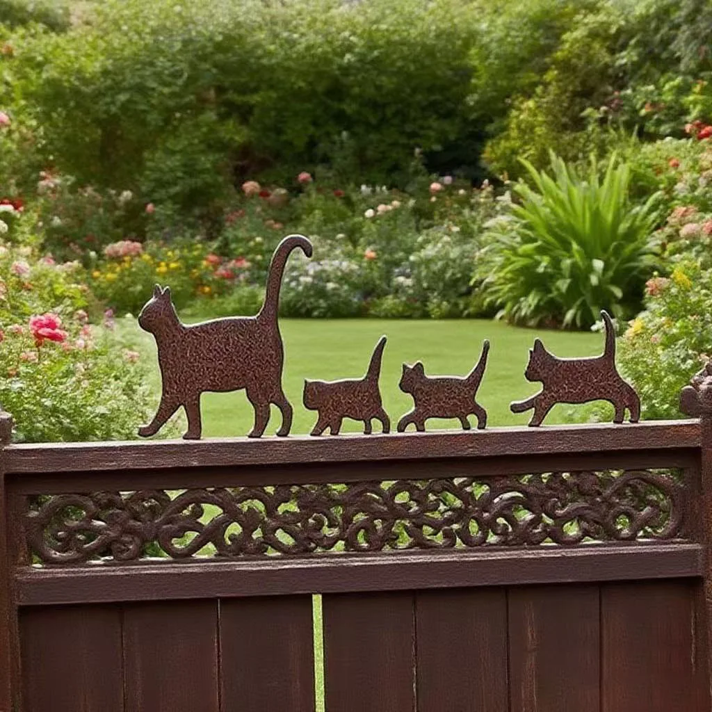 Japanese-style cat wall decoration, ironwork garden fence decoration, retro courtyard lawn metal sign art