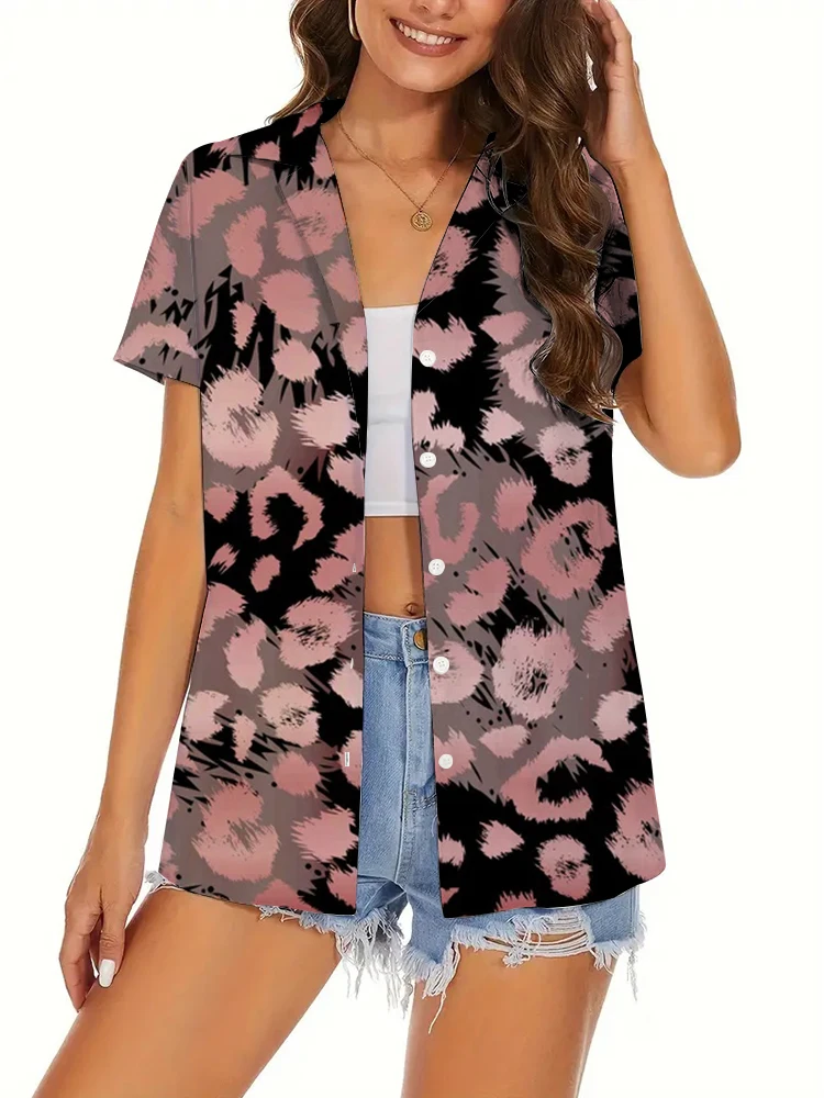 

Short Sleeve Suit Collar Shirt Women's Thin Shirt Top Sexy Leopard Print Design Breathable Comfortable Spring And Summer