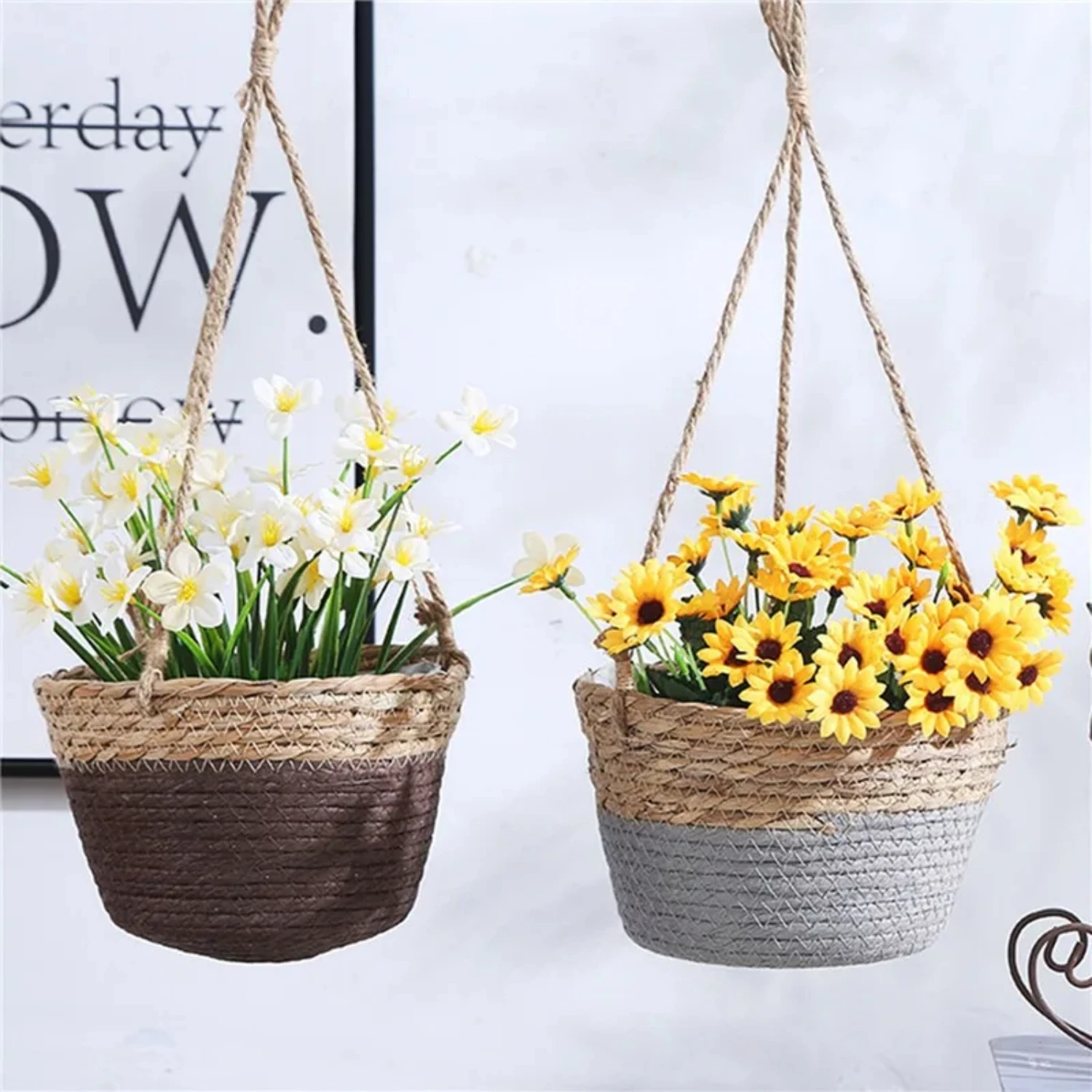 Beautiful and Stylish Handwoven Macrame Hanging Plant Basket - Unique Jute Rope Flower Pot Holder - Decorative Home Accent Piece