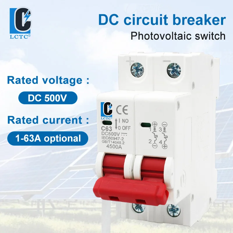 

LCTC 2P DC Circuit Breaker DC 500V Solar Photovoltaic Switch 6A 10A 16A 20A 25A 32A 40A 50A 63A For Photovoltaic Systems