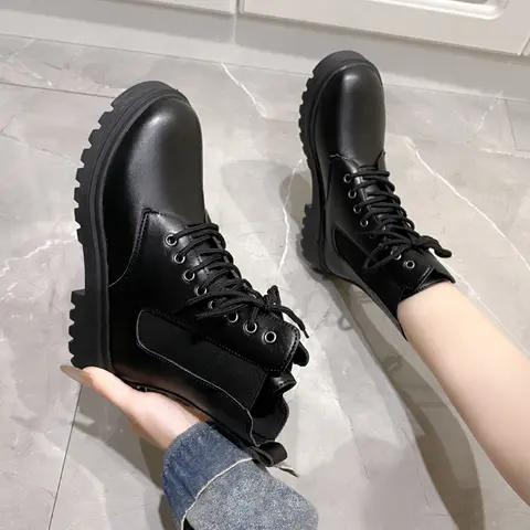 2024 primavera nuevos zapatos de mujer botas cómodas de moda botas cortas de mujer tacón medio tacón grueso punta redonda botas Chelsea