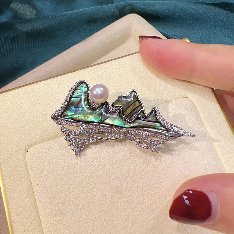 DIYAccessories New Chinese Landscape Brooch Natural Abalone Colorful Shell High-Grade Mountain and River Pin Pearl Corsage Eardr